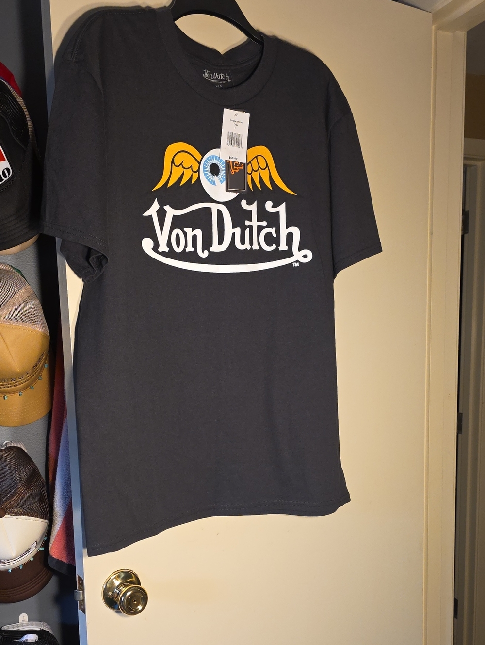 Von Dutch Black T-Shirt with Yellow Wing and White Logo